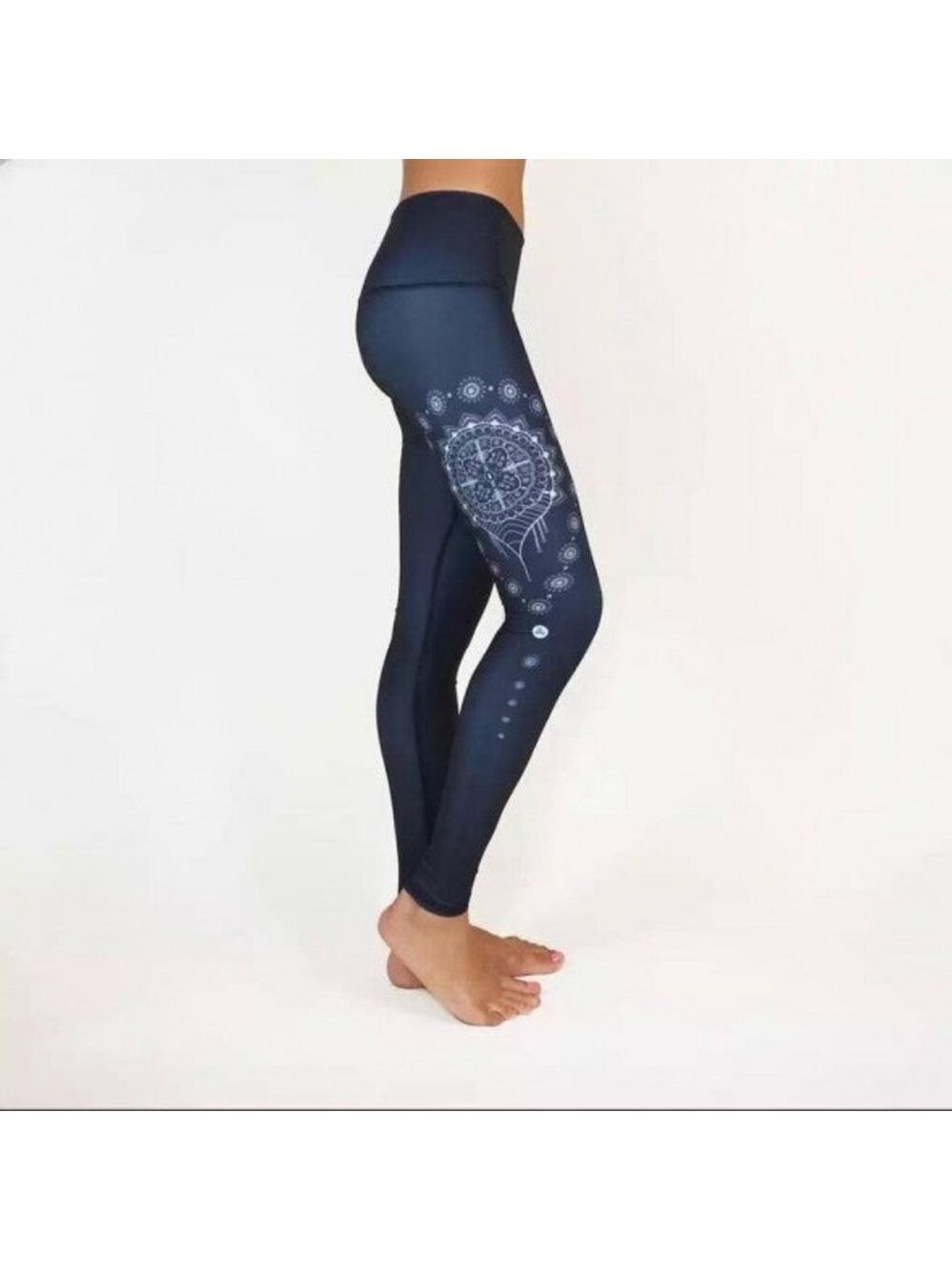 TCLC BLUE mandala print full lengthYoga waistband Leggings Size Small NWT